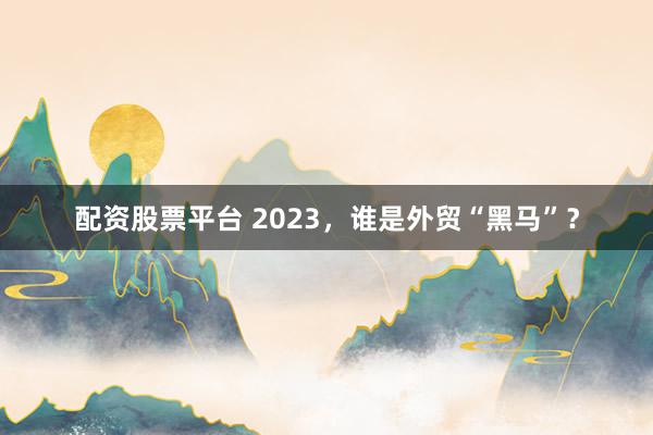 配资股票平台 2023，谁是外贸“黑马”？